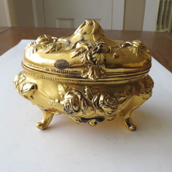 Antique Jewelry Casket Vintage Cast Footed Jewelry Box Large