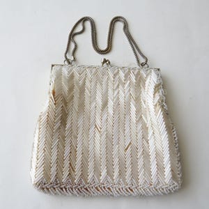 Vintage Beaded Evening Bag Magid Hong Kong White Purse Beading Repurpose