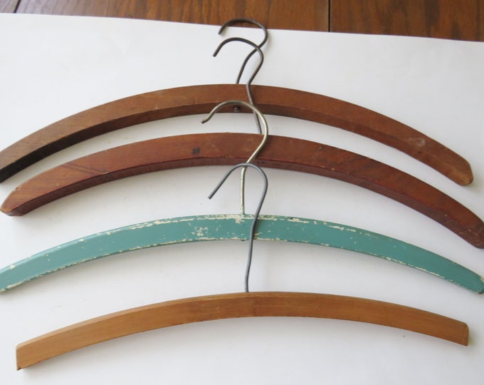 4 Antique Wooden Hangers Wood Vintage Etsy