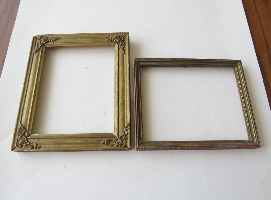 2 Antique Small Wood Frames Metal Corner Embellishment Vintage Etsy