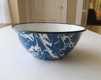 Antique Blue Swirl Enamel Ware Bowl Graniteware Small Vintage Enamelware Granite Ware Country Kitchen Decor