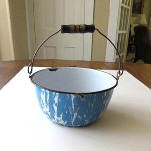 Antique Blue Swirl Pot Spout Bail Handle Enamel Ware Graniteware  Vintage Enamelware Granite Ware  Country Farmhouse Kitchen Decor