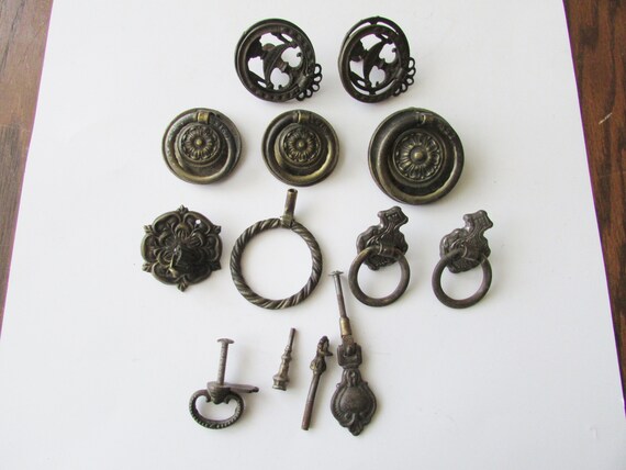 Lot Antique 13 Pulls Metal Drawer Pull Vintage Hardware Parts Etsy