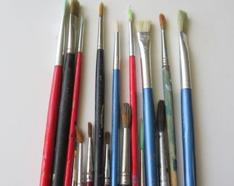 Lot 16 Vintage Shabby Paint Brushes Used Brush Studio Artist Brush Decor