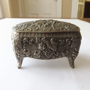 Antik Silber Metall Schmuck Box Footed Paar Japan Vintage