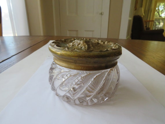 Antique Glass & Metal Top Dresser Jar Jewelry Tri… - image 5