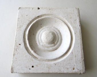 Antique Wood Door Block Bullseye Plinth Vintage Architectural Salvage Shabby Painted White