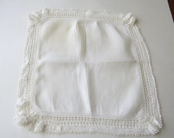 Antique Lace & Tatted Handkerchief Tatting Hankie Vintage Bride Bridal Wedding