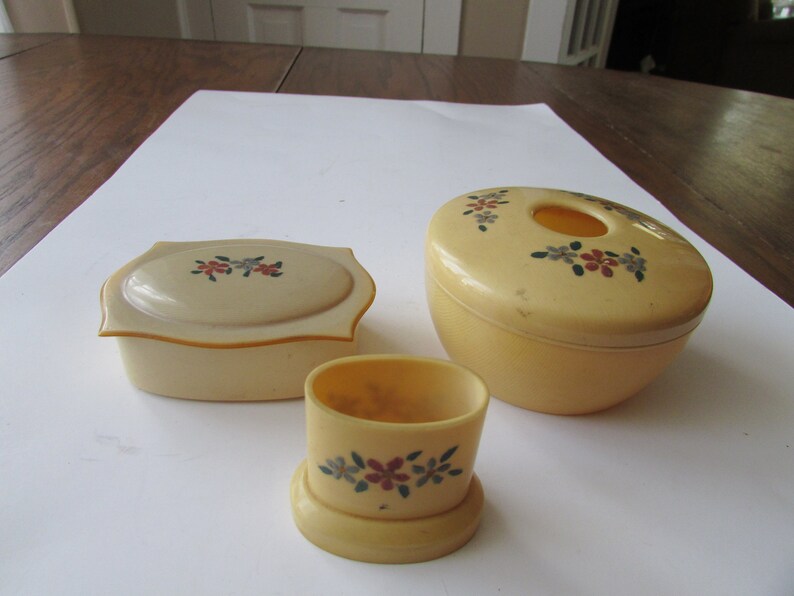 Vintage Celluloid Vanity Dresser Set Hair Receiver Hairpin Etsy