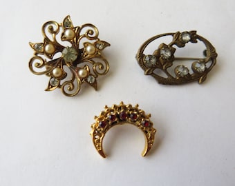 3 Antique Small Rhinestone Pins Vintage Scatter Pin