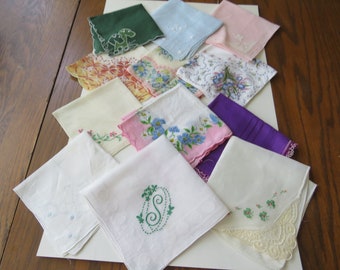 Antique Lot 12 Handkerchief Hankie Floral Flower Print Cotton Vintage