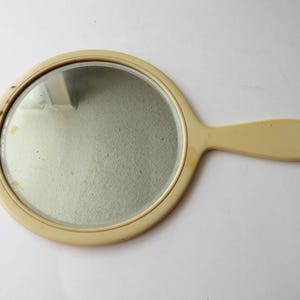 Antique Celluloid Beveled Hand Mirror French Vintage