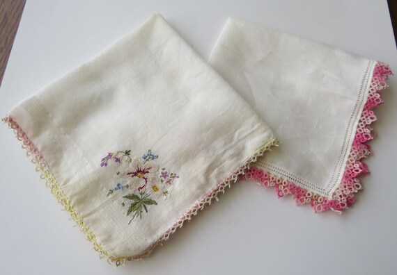 Antique Tatted & Petit Point Tatting Hankies Peti… - image 1