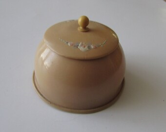 Vintage Celluloid Vanity Box Hand Painted Flowers Trinket Powder Floral Box