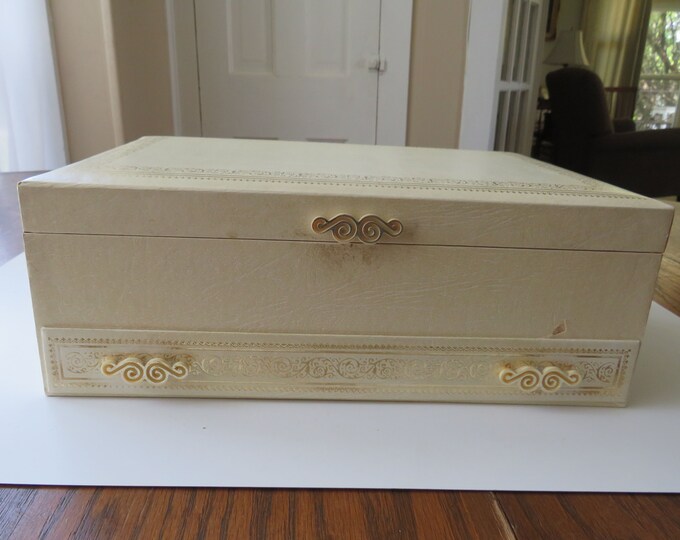 Antique Mele 50's Tiered Jewelry Box Vintage Covered Three Tier