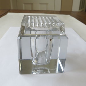Antique Square Inkwell Clear Glass & Glass Top Vintage Ink Well