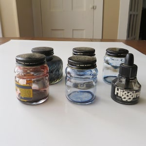 Lot 6 Antique Ink Bottles Skrip & Higgins Empty Vintage