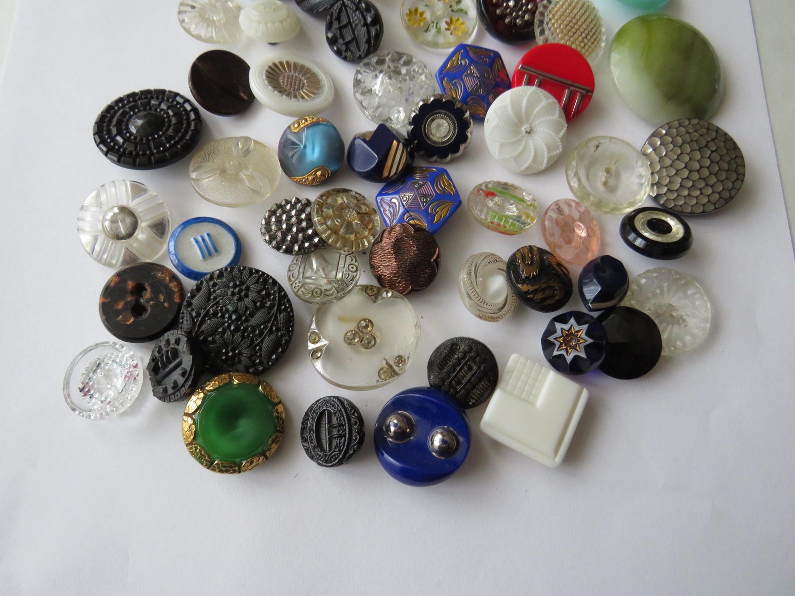 Antique Lot 50 Color Glass Buttons Vintage Button Blue White Black ...