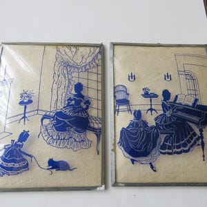 2 Antique Silhouette Reverse Painted Pictures Convex (bubble) Glass Parlor Scenes Vintage Frame Trouble