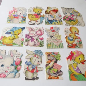 Lot 12 Vintage Osterkarten Gebraucht Kinder Hasen Enten Küken Katze