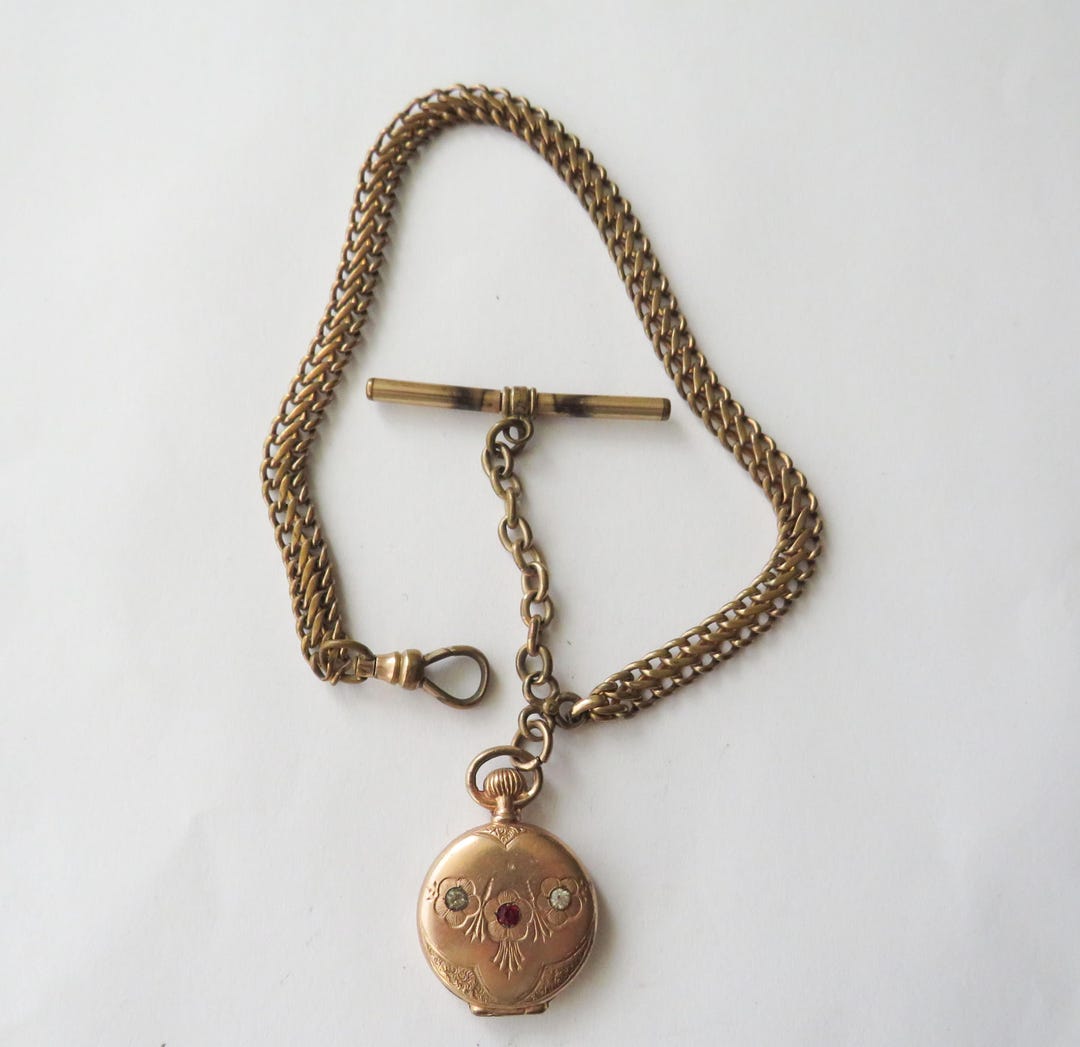 Antique Fancy Watch Chain & Locket Fob T Bar Engraved Vintage - Etsy