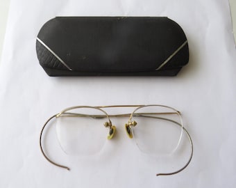 アンティークゴールドフィルドワイヤーフレーム眼鏡 GF ペアメガネ ゴールドトーン ヴィンテージ＆ケース