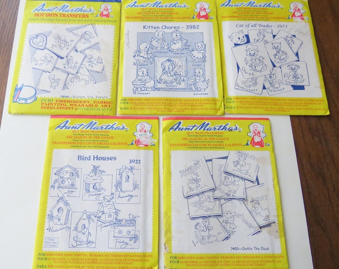 Lot 5 Vintage Aunt Martha's Embroidery Transfer Patterns Unused Days of ...
