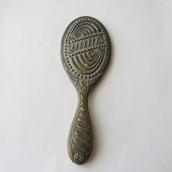 Antique Brass Beveled Hand Mirror Vintage Fancy Patina