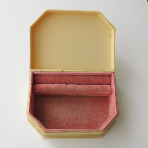 Antique Cream Celluloid Presentation Jewelry Box Vintage Velvet Interior