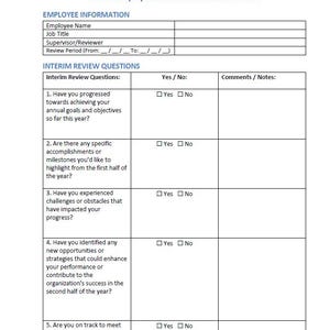 Interim Employee Performance Review Form