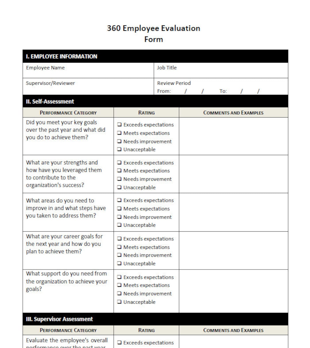 360 Employee Evaluation Form Etsy self-evaluation-examples