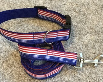 Red, White and Blue Collar and Leash Set