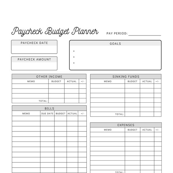 Paycheck Budget Planner Printable | Budget by Paycheck Worksheet | Biweekly Personal Budget Template | Instant Download