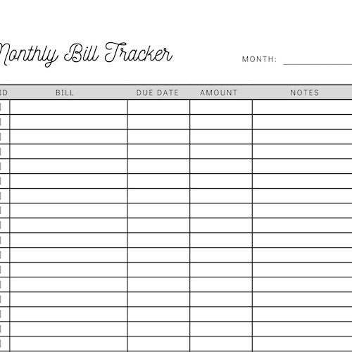 Monthly Bill Payment Tracker Printable Bill Pay Checklist Etsy