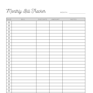 Monthly Bill Payment Tracker Printable | Bill Pay Checklist Organizer | Bill Log Planner | Instant Download