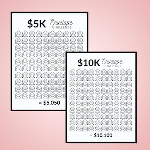 Afdrukbare 100 envelopbesparingsuitdagingstracker (bespaar 5.050 of 10.100 dollar) Gelduitdagingen afdrukbaar