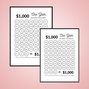 Économisez 1 000 dollars en un an | Défi d'économie d'argent 1K | 1,000 Dollar Savings Challenge Tracker imprimable
