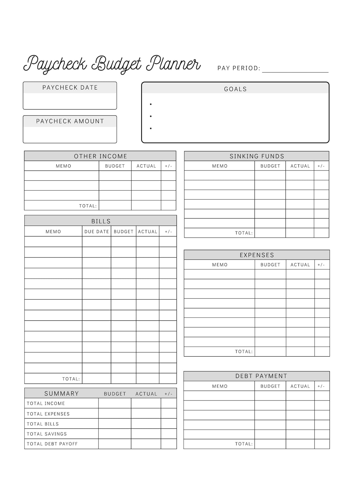 Paycheck Budget Planner Printable | Budget by Paycheck Worksheet ...