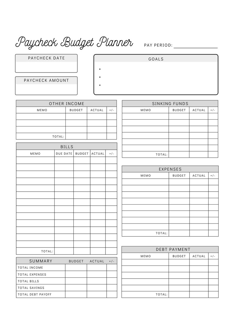 Paycheck Budget Planner Printable Budget By Paycheck Worksheet Biweekly 