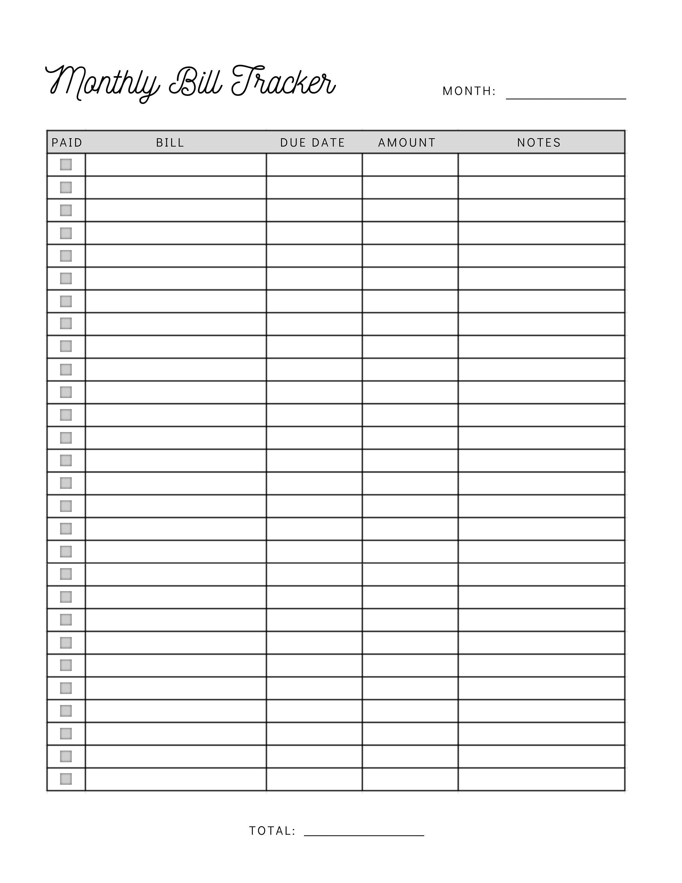 Monthly Bill Payment Tracker Printable Bill Pay Checklist Organizer