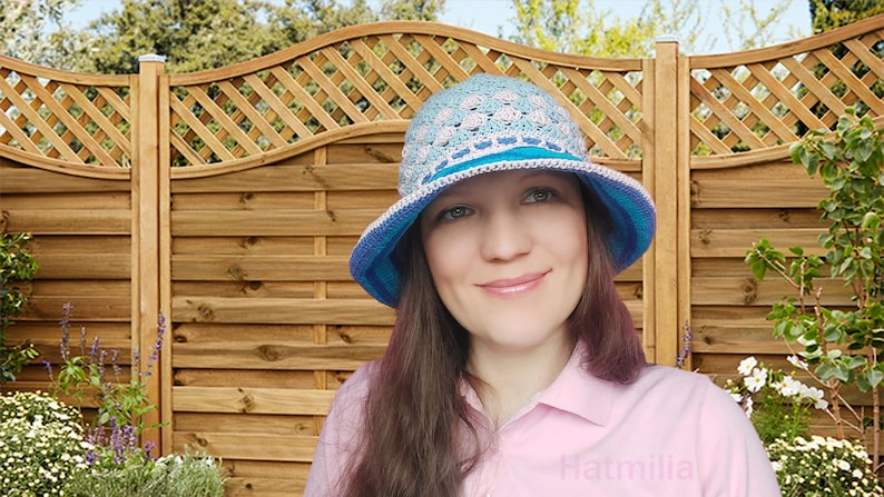 cloche hat, summer brim crochet hat for round face bucket cotton adjustable circumference M/L size Hatmilia image 3