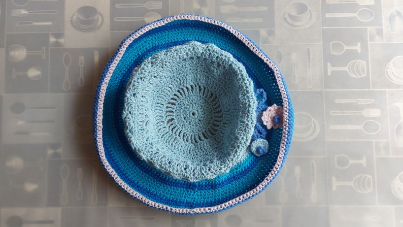 cloche hat, summer brim crochet hat for round face bucket cotton adjustable circumference M/L size Hatmilia image 6