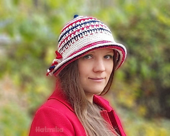 Wool brim crochet hat, pixie hat, bucket hat, bell hat, winter fall autumn, M size Hatmilia