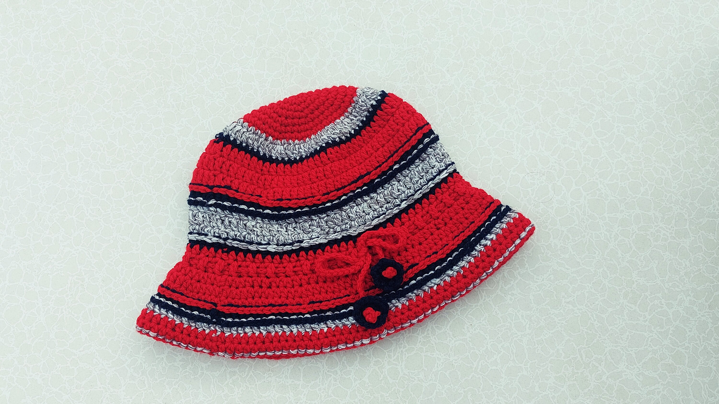 Red Crochet Bucket Hat With Brim: Handmade Acrylic Winter 