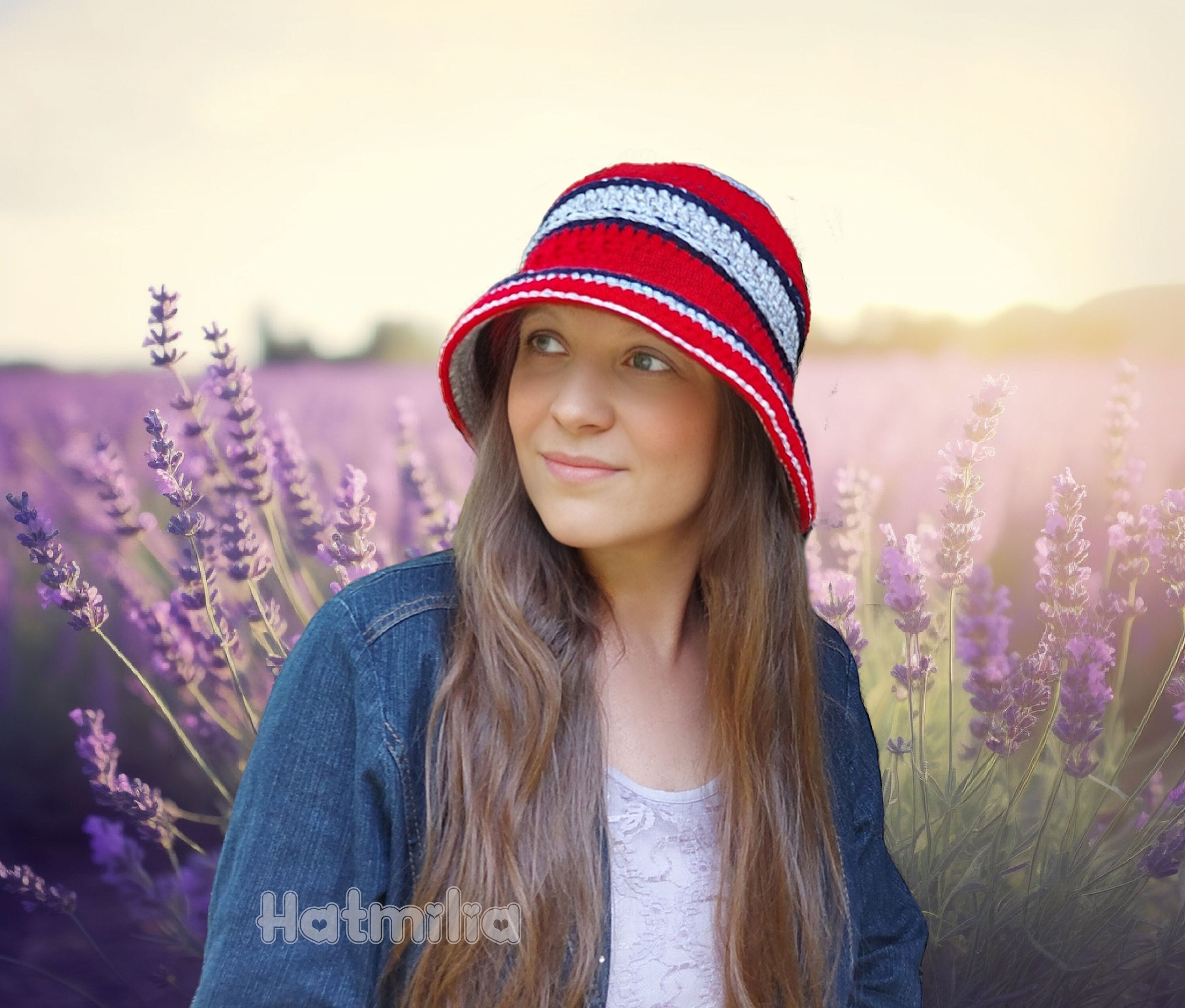 Elegant Dark Red Handmade Crocheted Brimmed Hat Red Crochet Bucket Hat With Brim: Handmade Acrylic Winter  main image 2