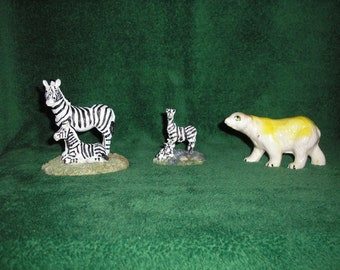 2 Vintage Ceramic Figurines Zebra/ Bear