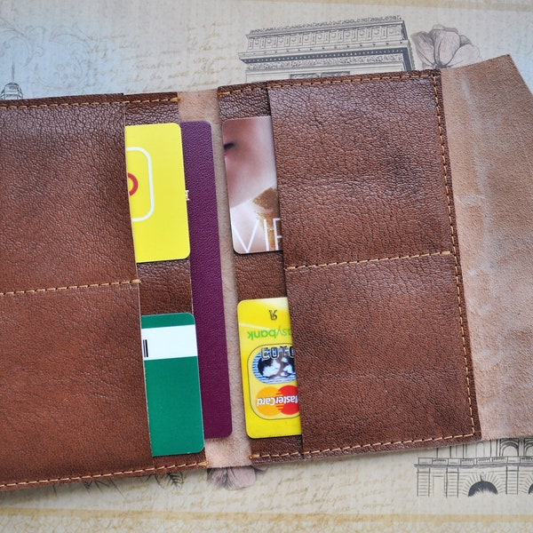 Travel organiser made of leather, genuine leather travel case, passport leather case, brown passport case