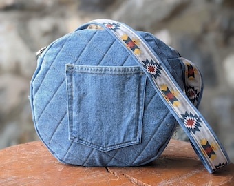 Circle Denim Western Style Upcycle Crossbody Bag
