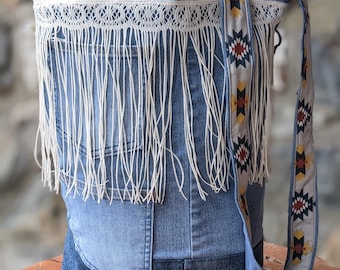Western Style Denim Tote Upcycle Crossbody Bag