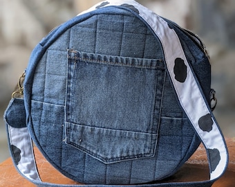 Circle Denim Western Style Upcycle Crossbody Bag